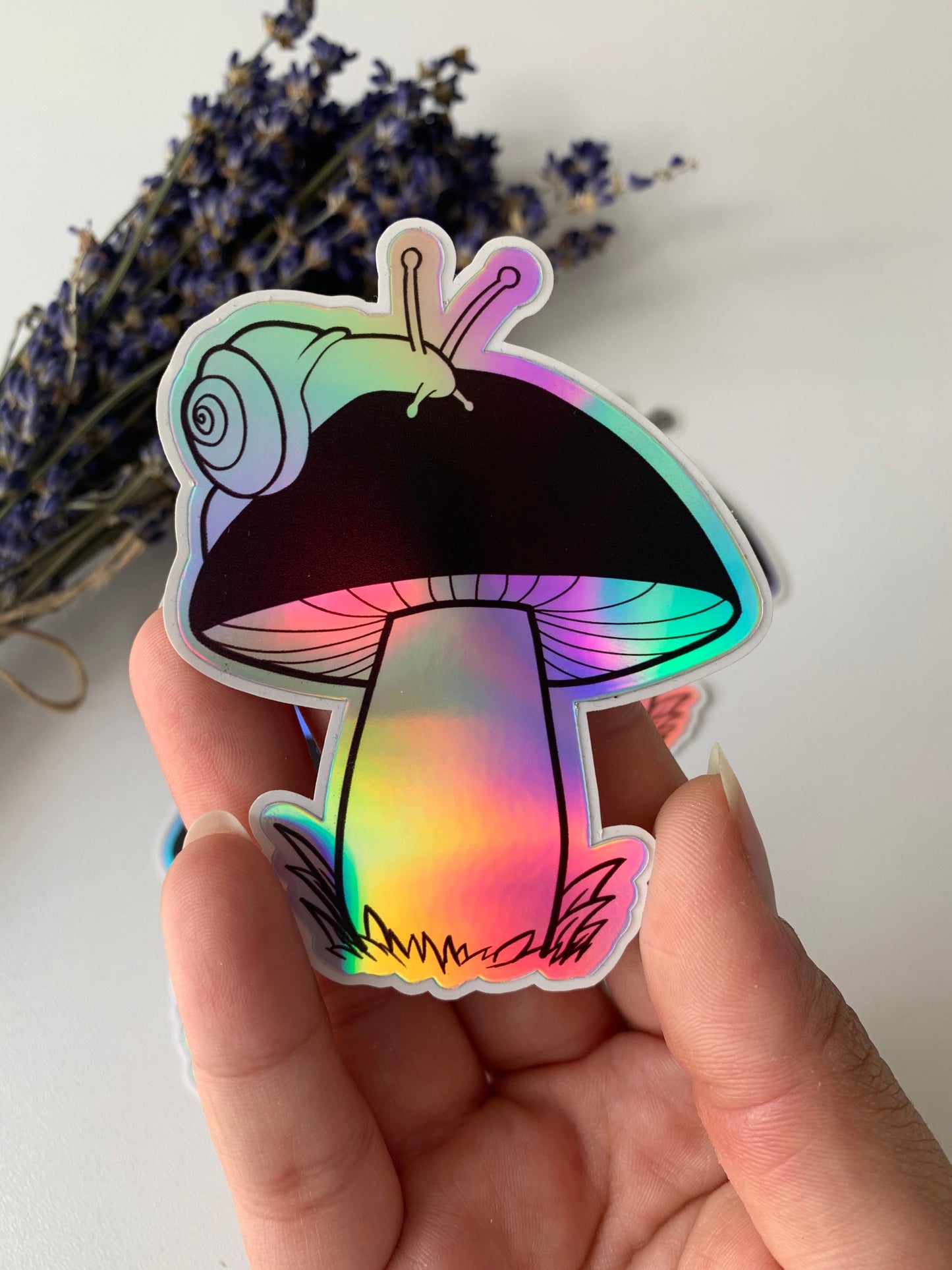 Mushroom + Snail Holographic Sticker