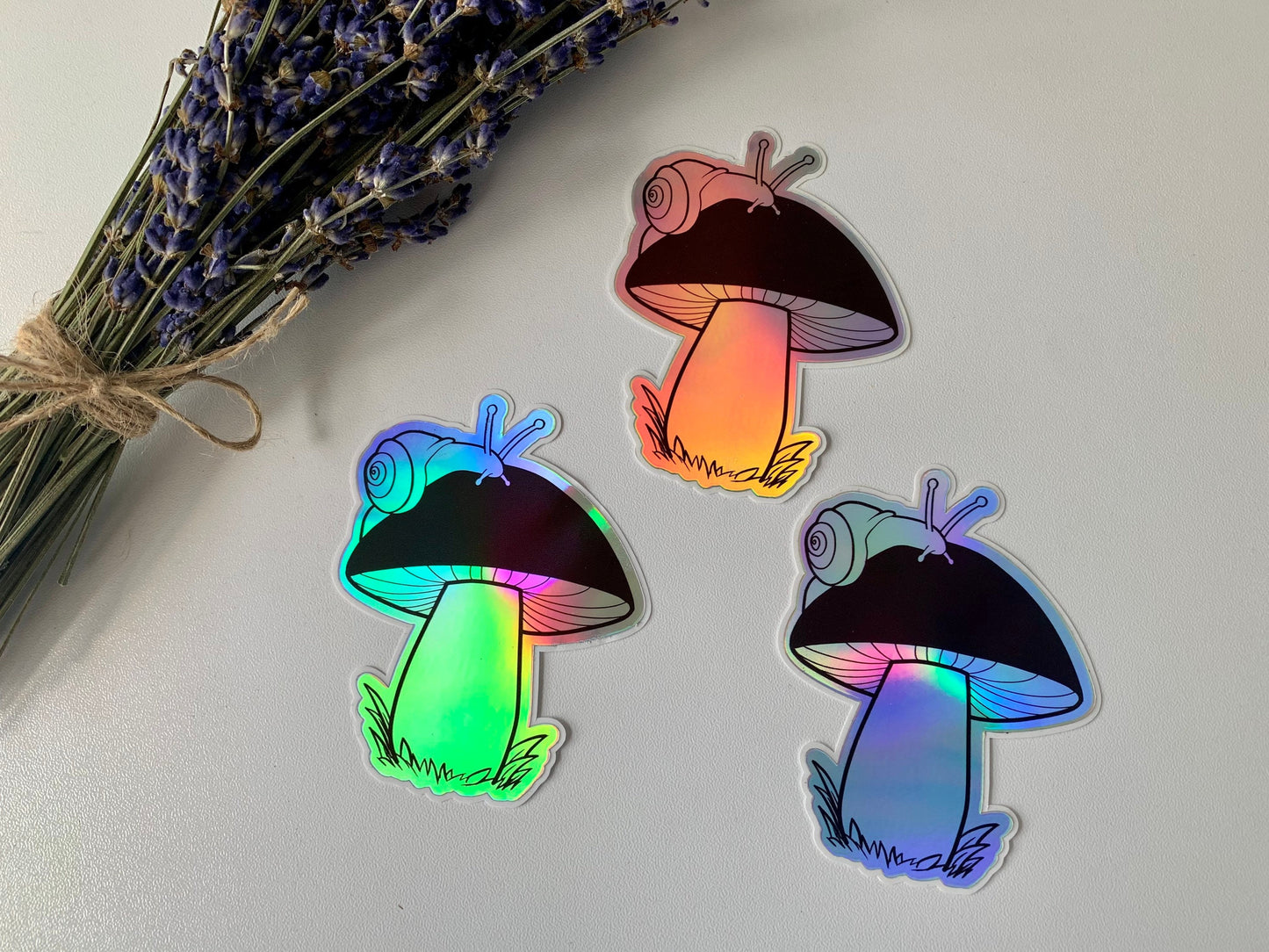 Mushroom + Snail Holographic Sticker