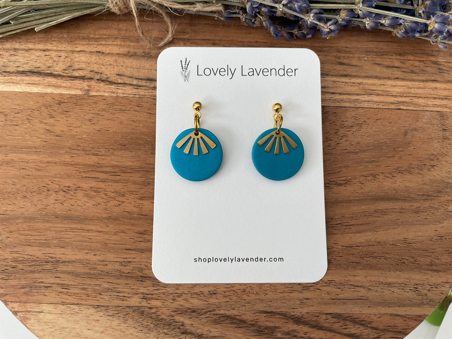Electric Blue Gold Fan Earrings
