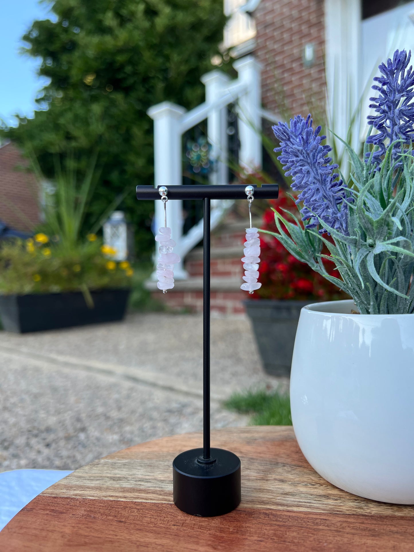 Rose Quartz Earrings - Silver