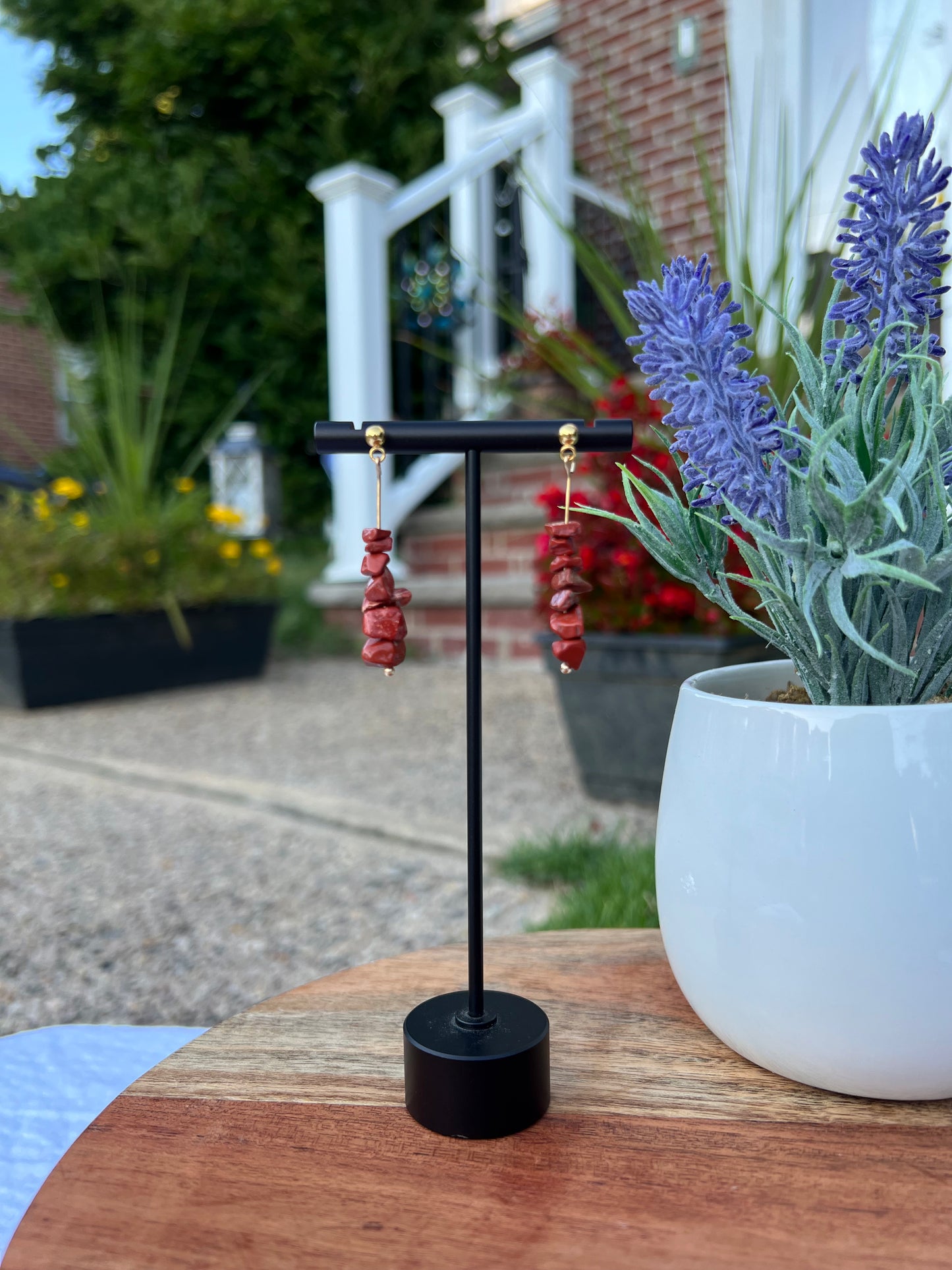 Red Jasper Earrings - Gold