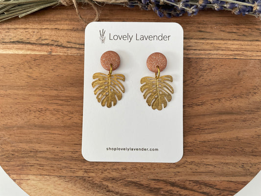 Rose Gold Monstera Leaf Earrings