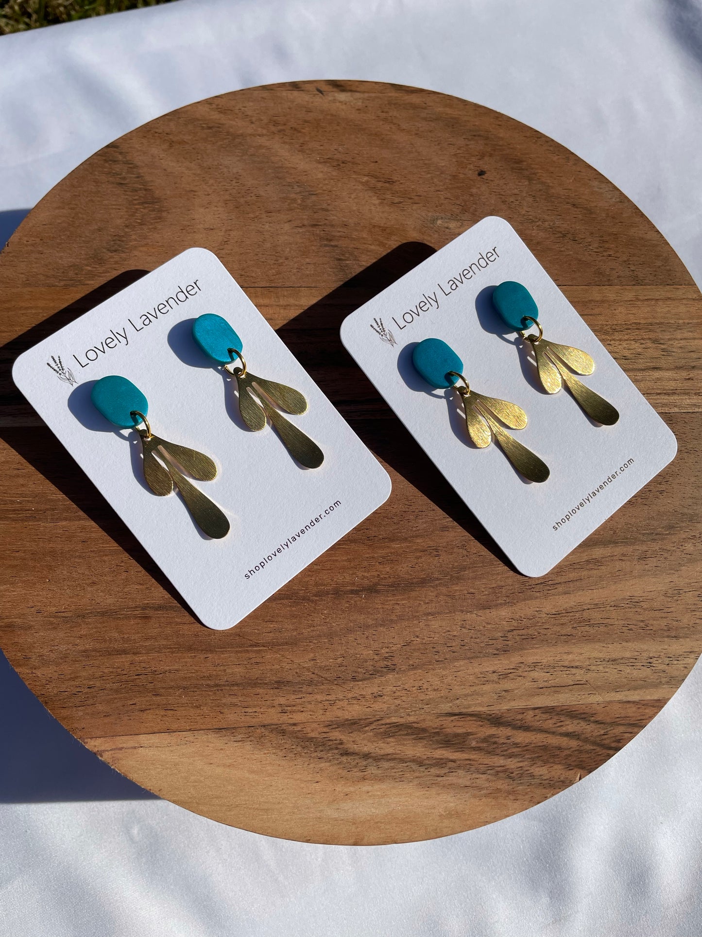 Electric Blue Gold Leaf Earrings