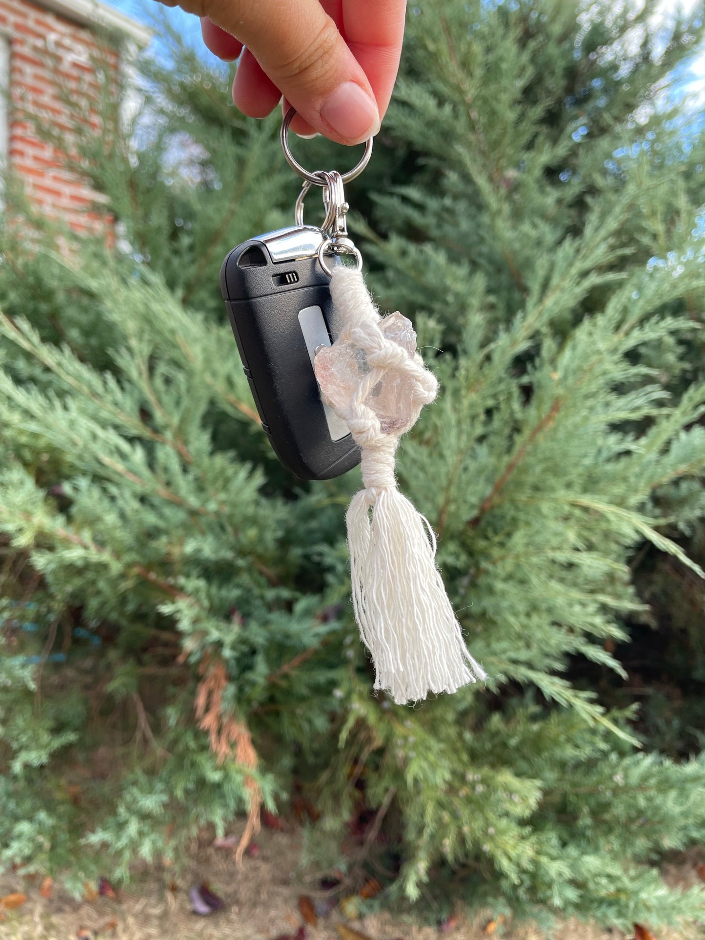 Clear Quartz Crystal Macrame Keychain