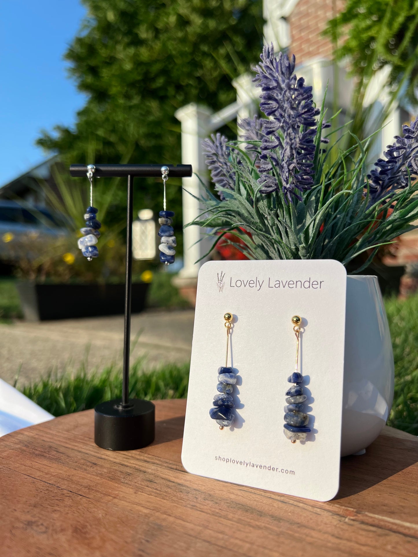 Sodalite Earrings - Gold