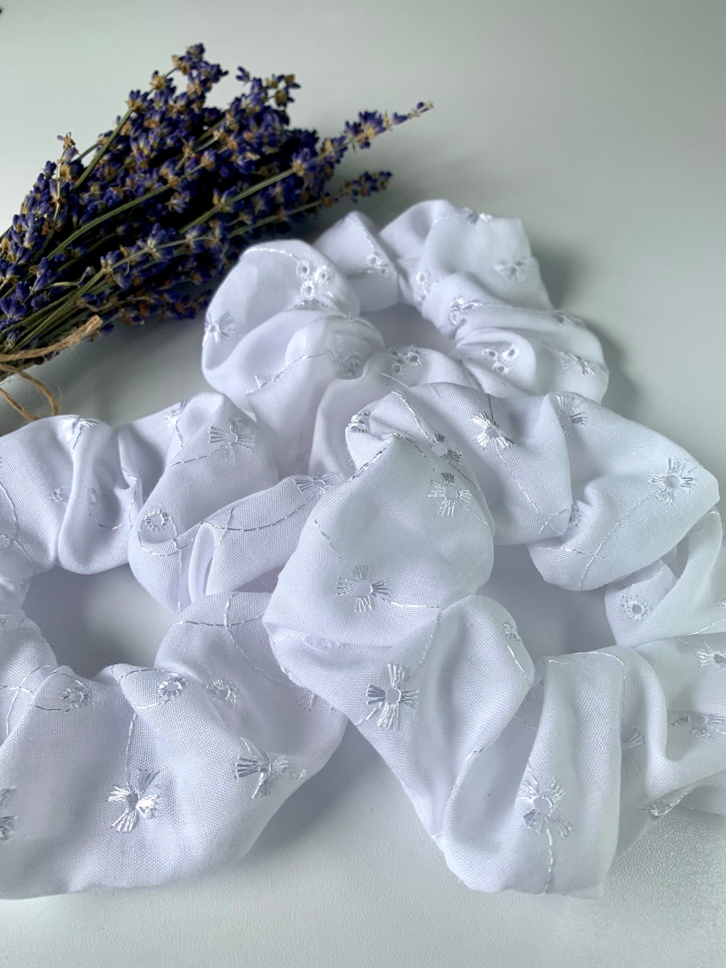 White Eyelet Scrunchie