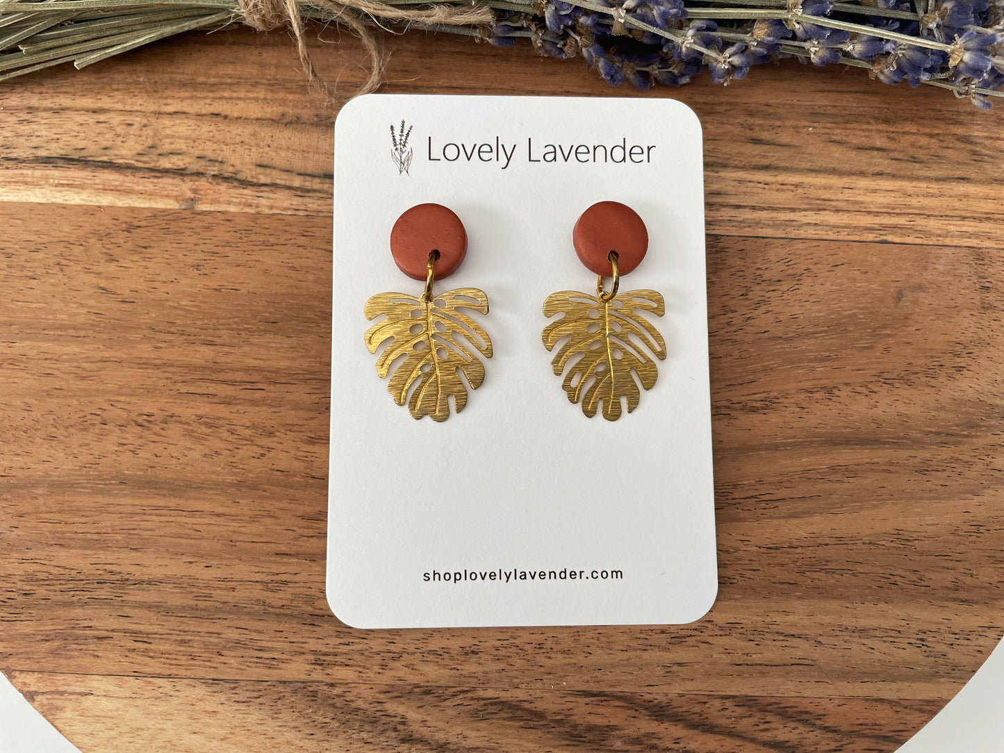 Terracotta Monstera Leaf Earrings