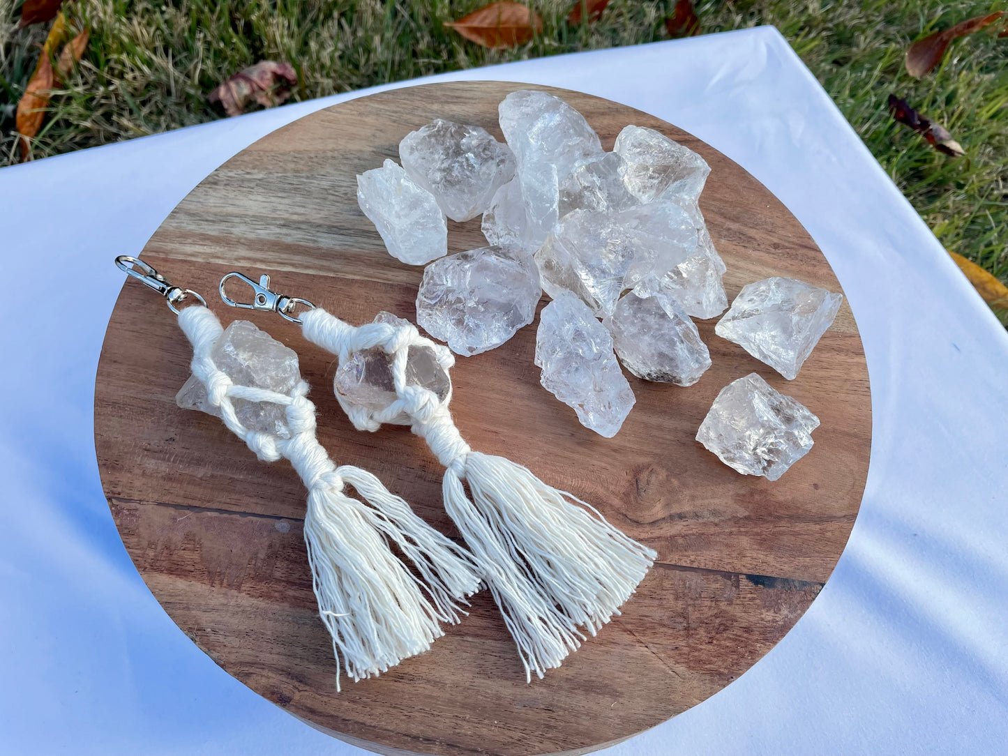Clear Quartz Crystal Macrame Keychain