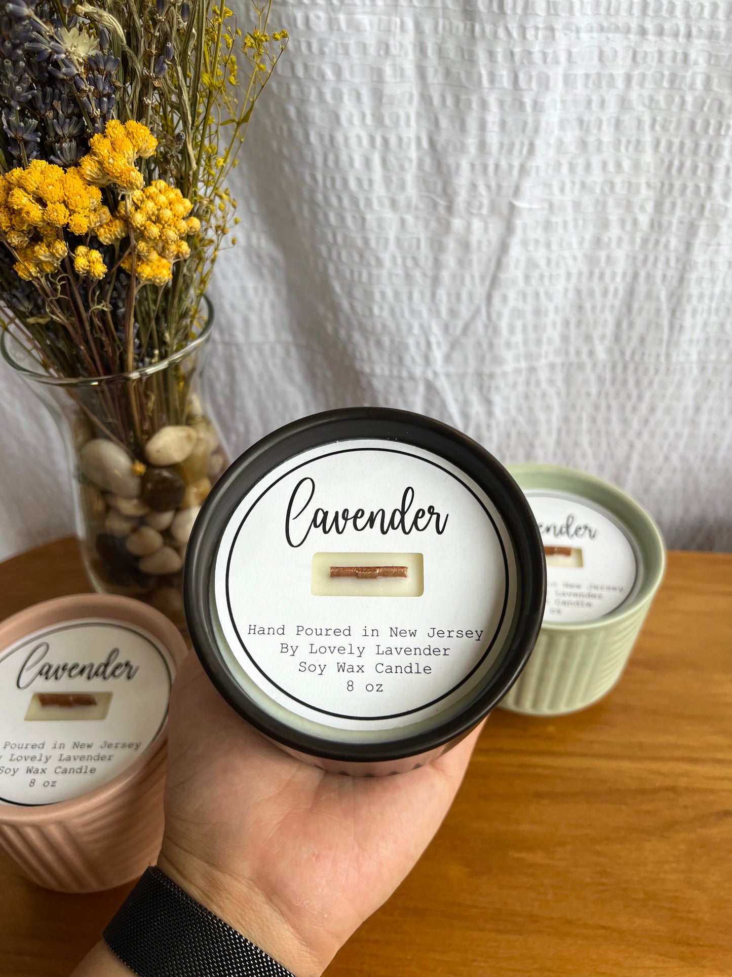 Lavender Plant Pot Soy Wax Wood Wick Candle