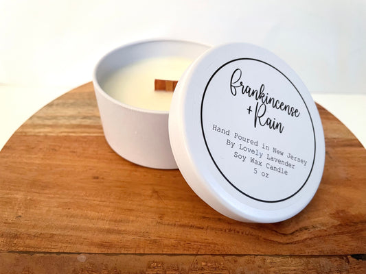 Frankincense + Rain Soy Wax Wood Wick Candle