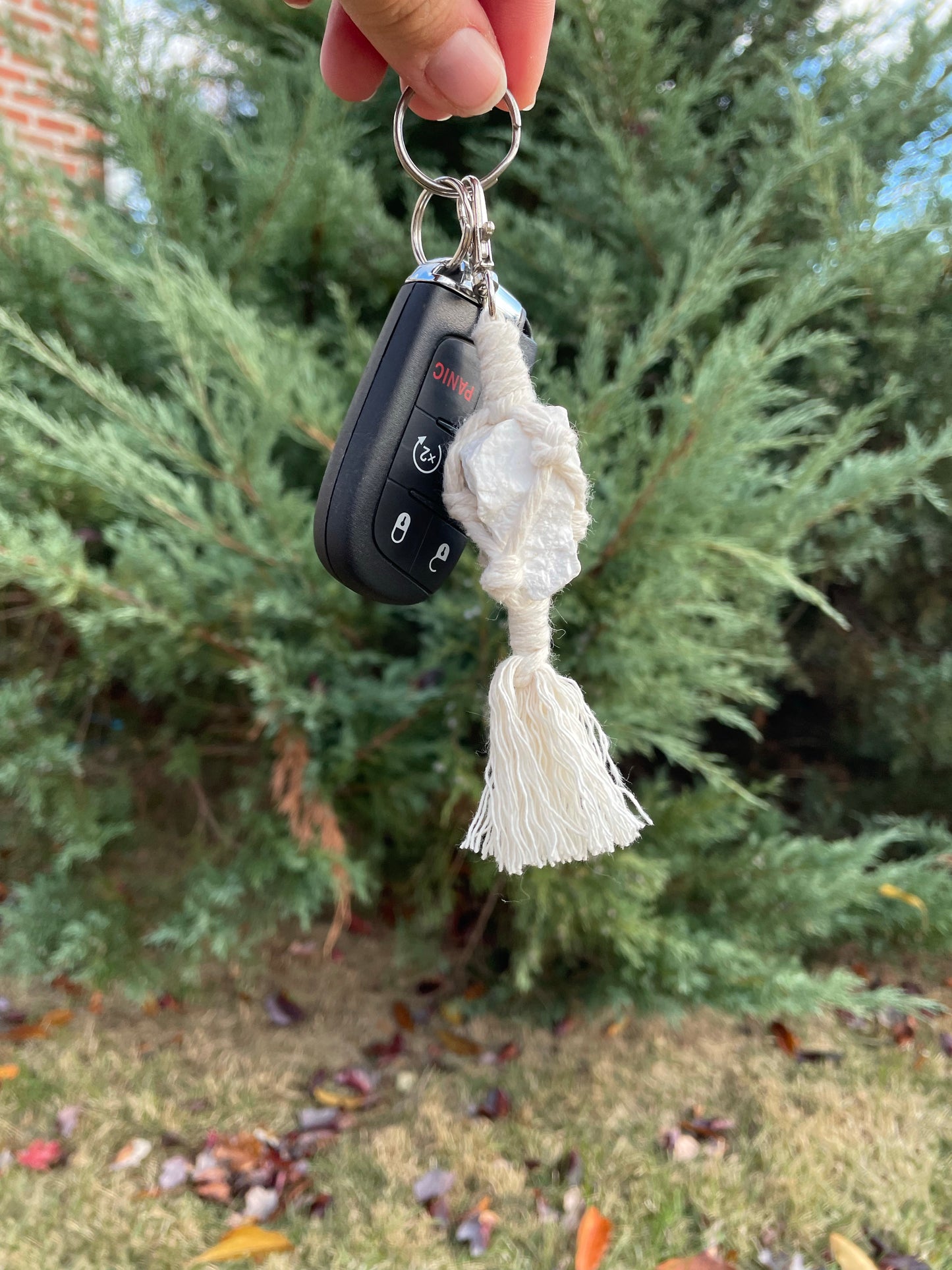 White Howlite Crystal Macrame Keychain