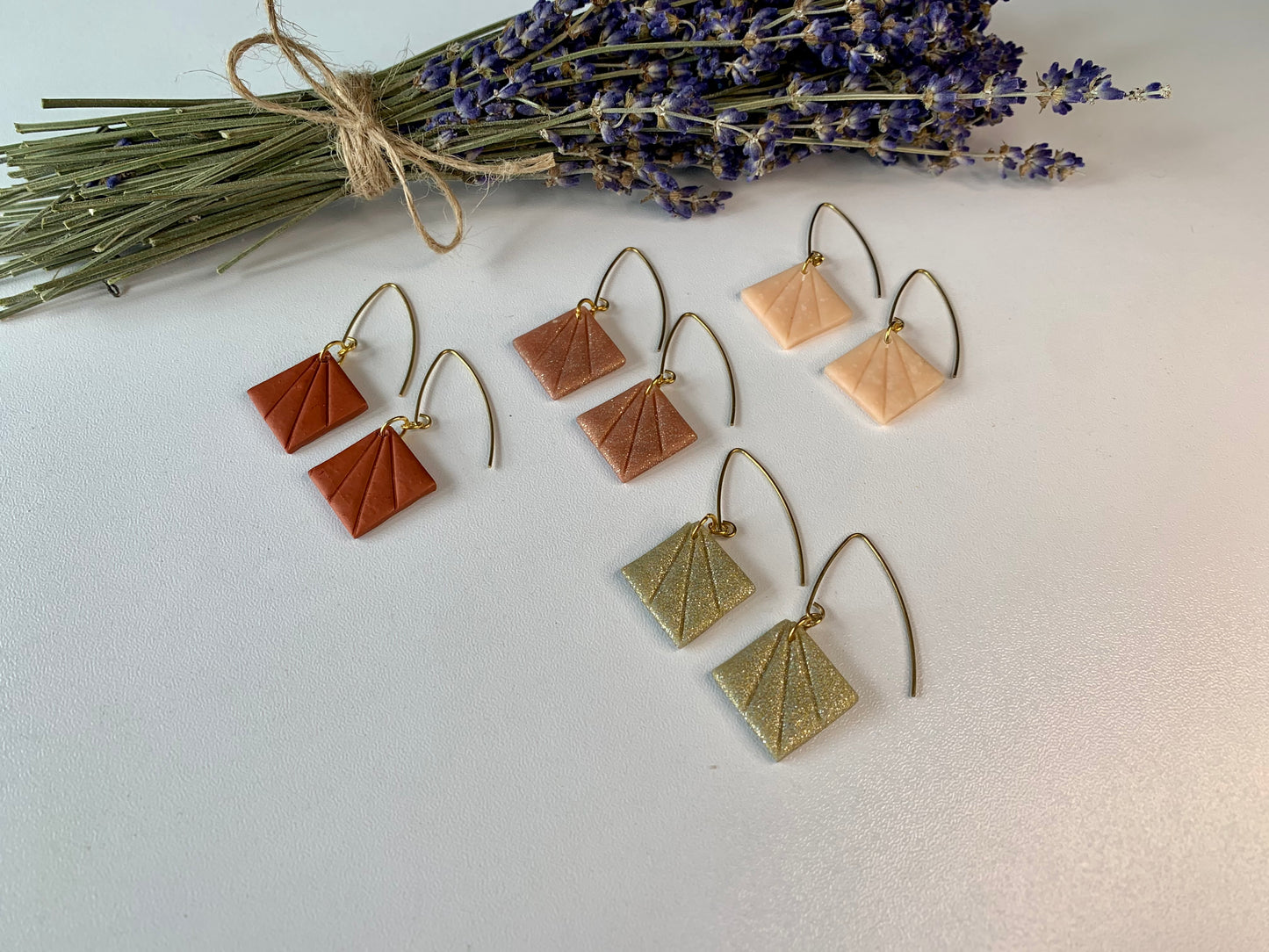 Peach Art Deco Square Earrings