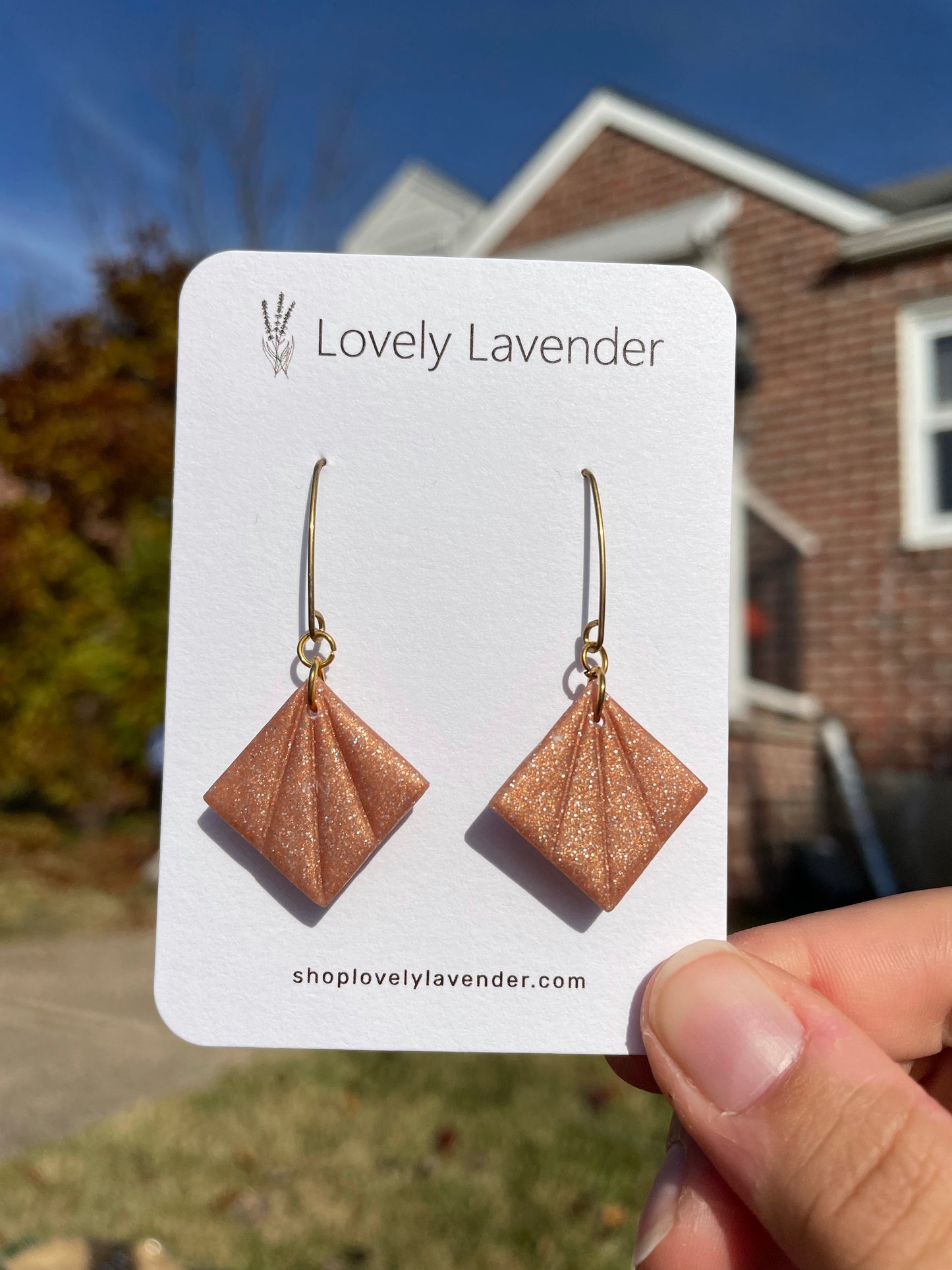 Rose Gold Art Deco Square Earrings