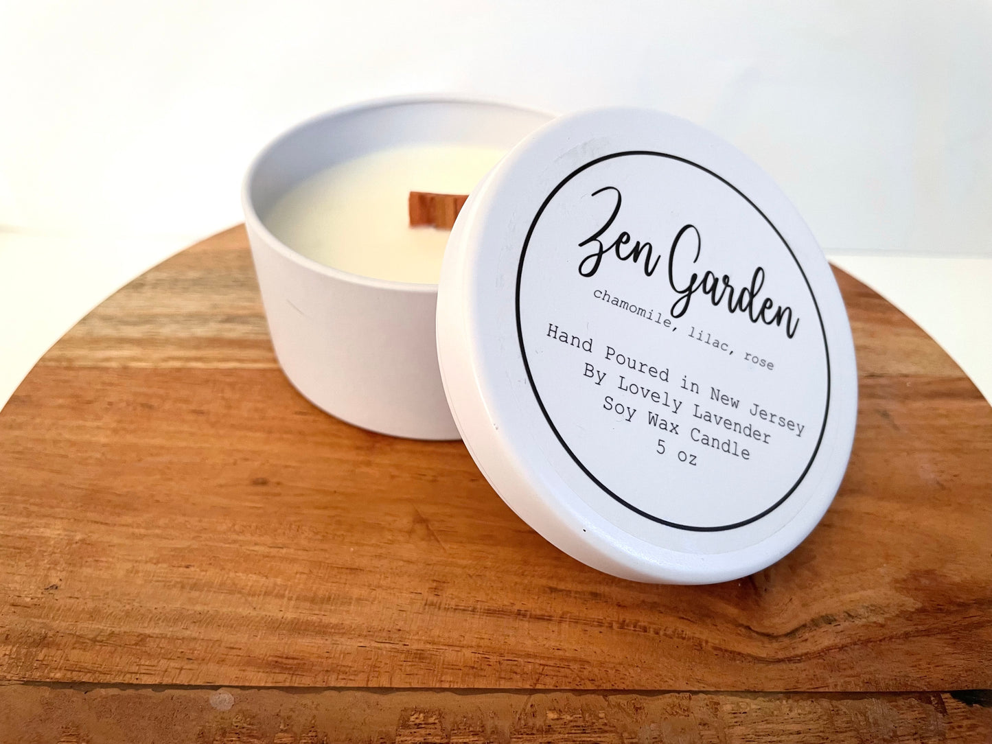 Zen Garden - Chamomile, Lilac, Rose Soy Wax Wood Wick Candle