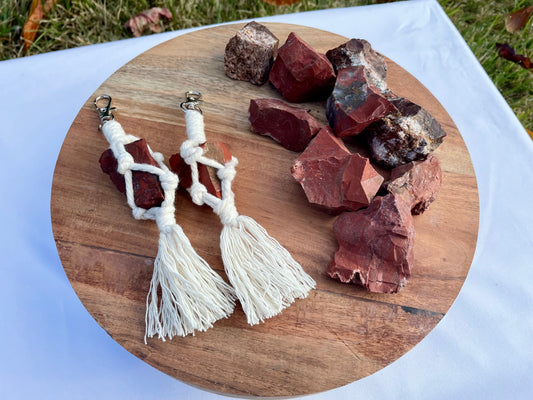 Red Jasper Crystal Macrame Keychain