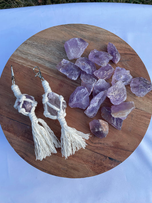 Amethyst Crystal Macrame Keychain