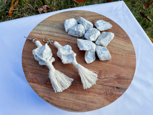 White Howlite Crystal Macrame Keychain