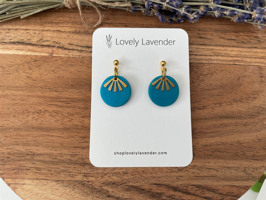Electric Blue Gold Fan Earrings