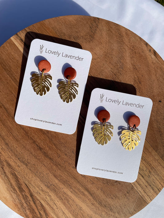 Terracotta Monstera Leaf Earrings
