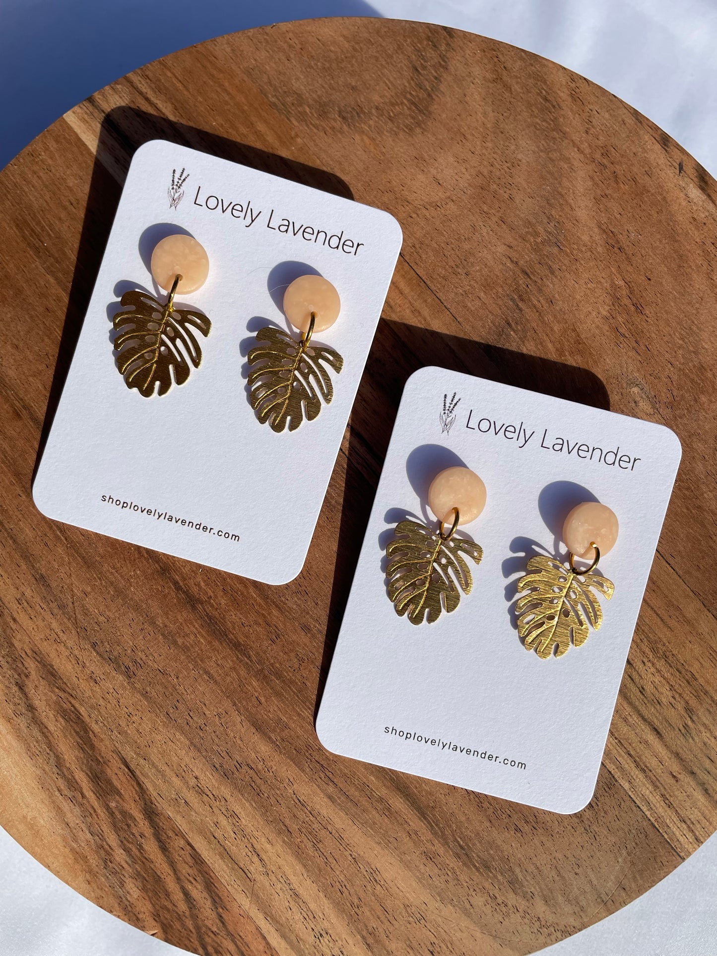 Peach Monstera Leaf Earrings