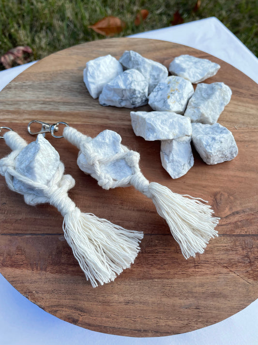 White Howlite Crystal Macrame Keychain