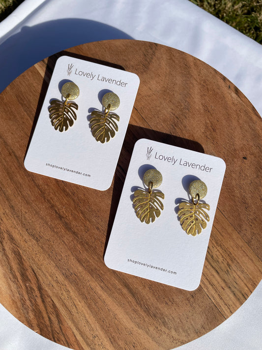 Gold Monstera Leaf Earrings
