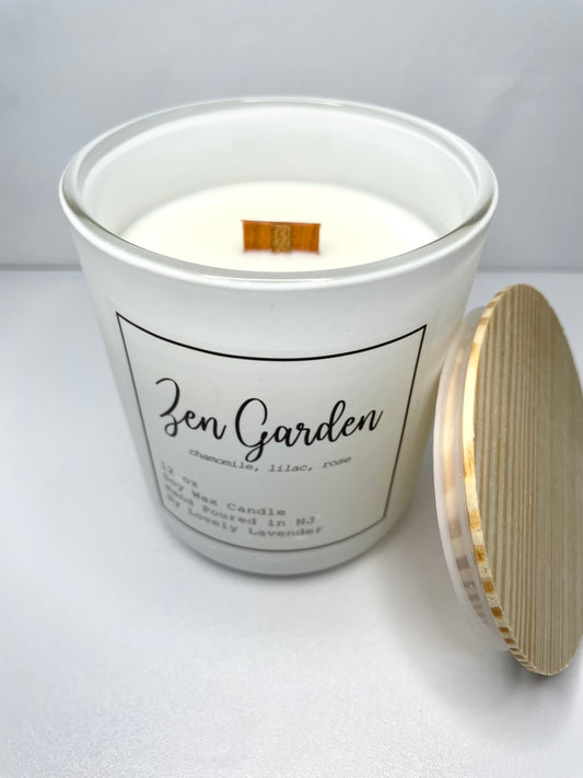 Zen Garden - Chamomile, Lilac, Rose Soy Wax Wood Wick Candle