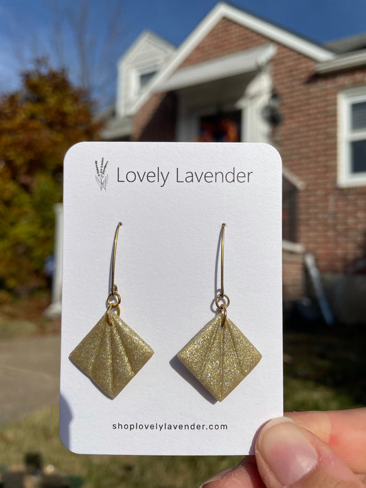 Gold Art Deco Square Earrings