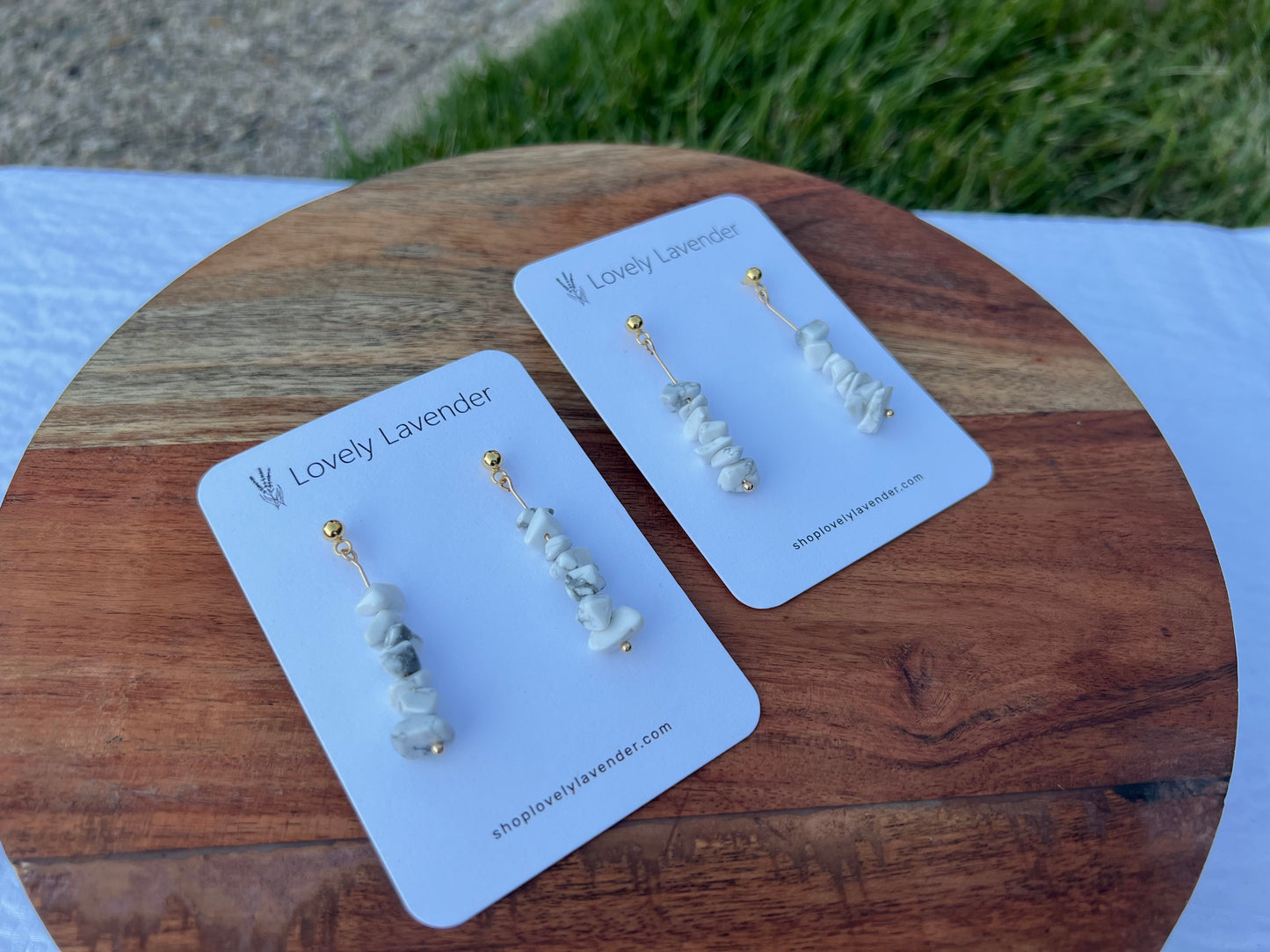 White Howlite Earrings - Gold
