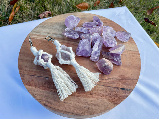 Amethyst Crystal Macrame Keychain