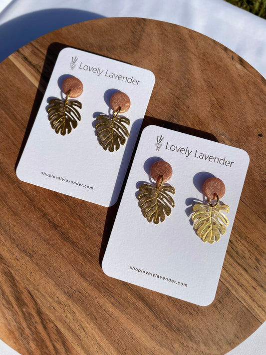 Rose Gold Monstera Leaf Earrings