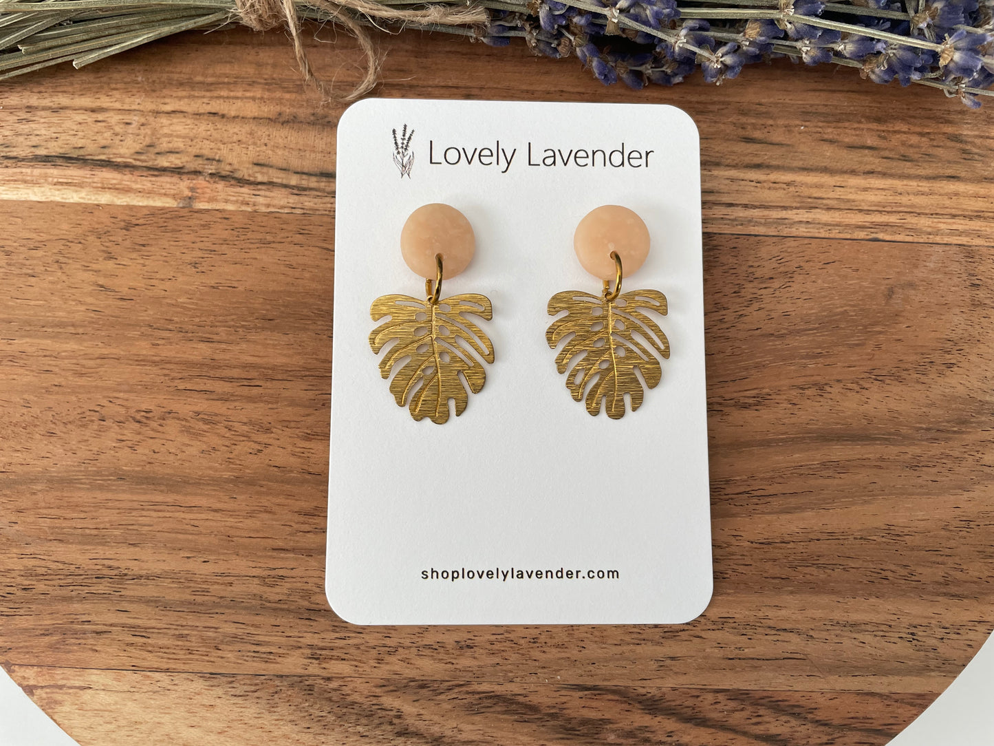 Peach Monstera Leaf Earrings