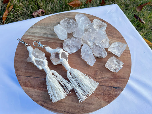 Clear Quartz Crystal Macrame Keychain