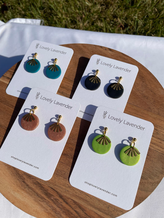 Lime Green Gold Fan Earrings