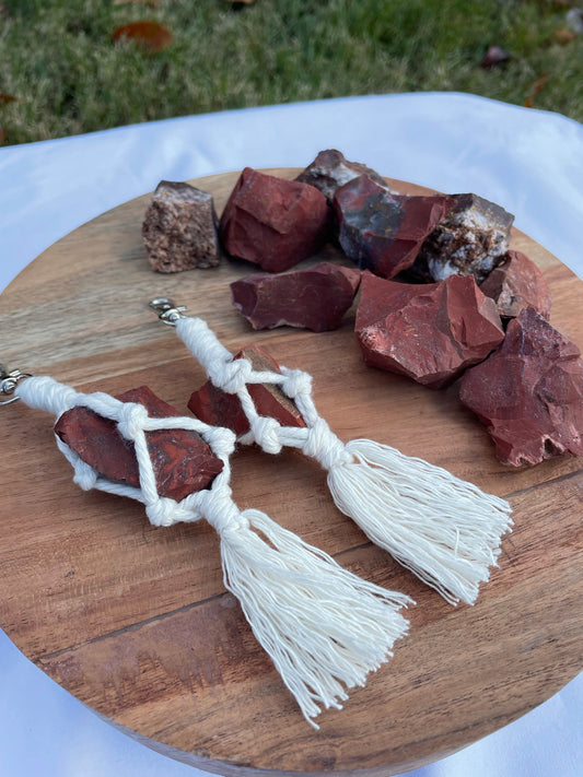 Red Jasper Crystal Macrame Keychain
