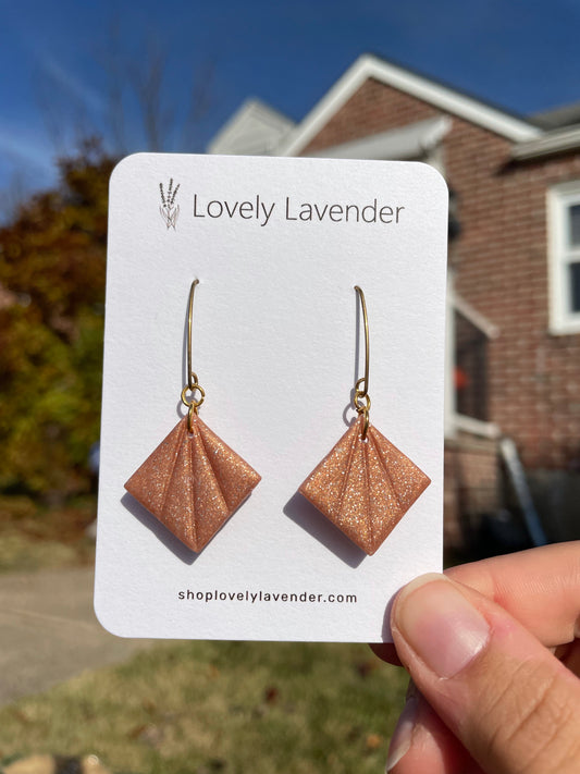 Rose Gold Art Deco Square Earrings