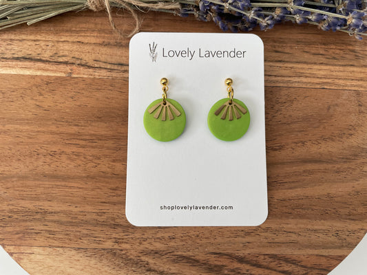 Lime Green Gold Fan Earrings
